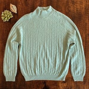 Charter Club | Sea Foam Green 100% Cashmere Cable Knit Mock Neck Sweater, Size L